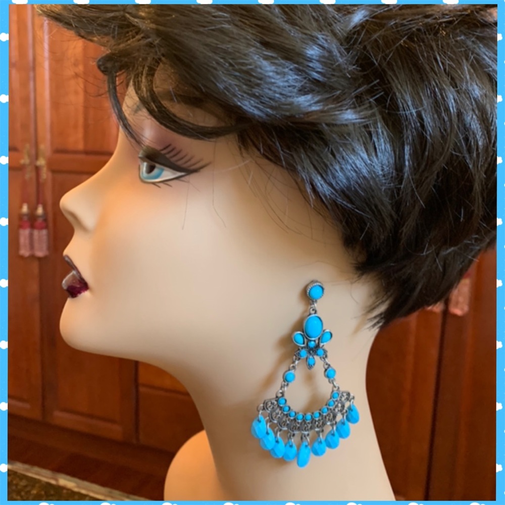 Turquoise Chandelier Dangle Statement Earrings
